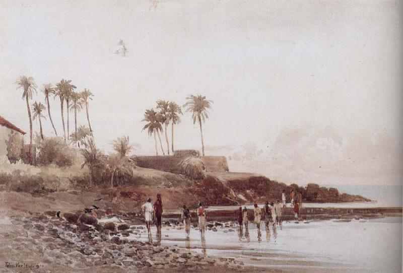 John varley jnr Old Portuguese Fort near Bombay France oil painting art